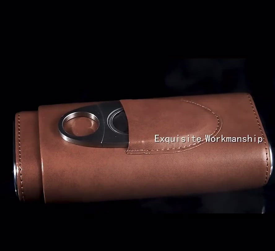 Telescopic Crushproof Cigar Travel Case Single Cigar Tube + Built-in Hygrometer