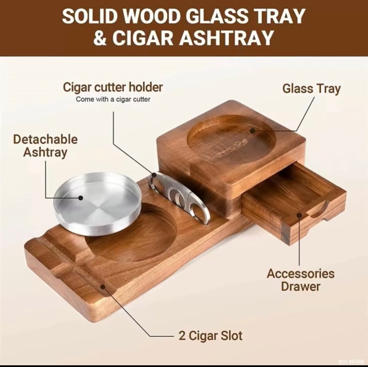 Wooden Cigar Ashtray Beverage Solid Wood Coaster Whiskey Tray Cigar Holder Cigar Box - Jer - Z Jay's Cigars