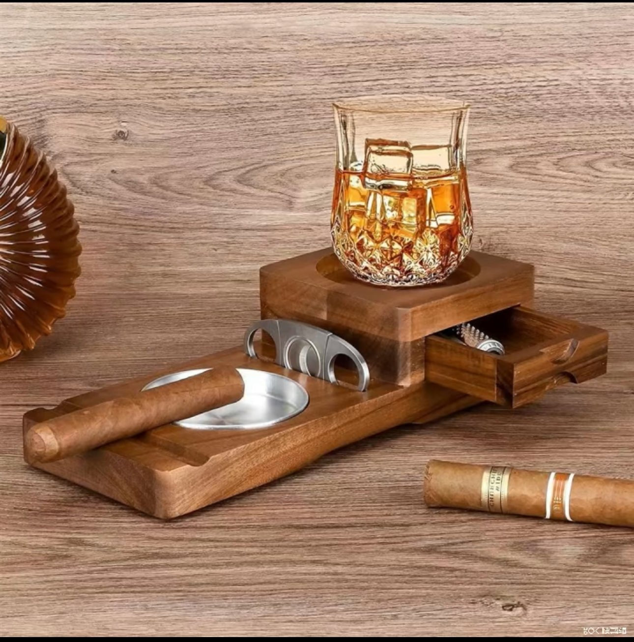 Wooden Cigar Ashtray Beverage Solid Wood Coaster Whiskey Tray Cigar Holder Cigar Box - Jer - Z Jay's Cigars